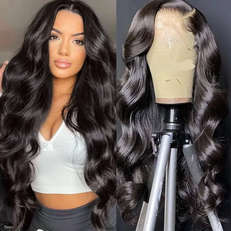 

13X6 HD Lace Frontal Wigs Human Hair 34 Inch Long Body Wave Human Hair Pre Plucked Wigs for Black Women 180% Density Black Wigs