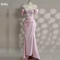Bella Customized Satin Off the Shoulder robes de soirée Mermaid Floor-Length Evening Dresses Valentines Day Draped Wedding Dress