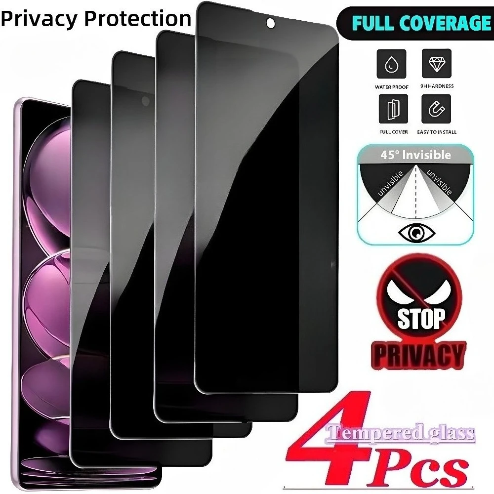 Protecteur d'écran, 4 pièces, verre trempé Anti-espion pour Redmi Note 14 5G 13 12 11 Pro 14S 12S 11S, pour Redmi 15C 15 14C 13C 13 12C 10A