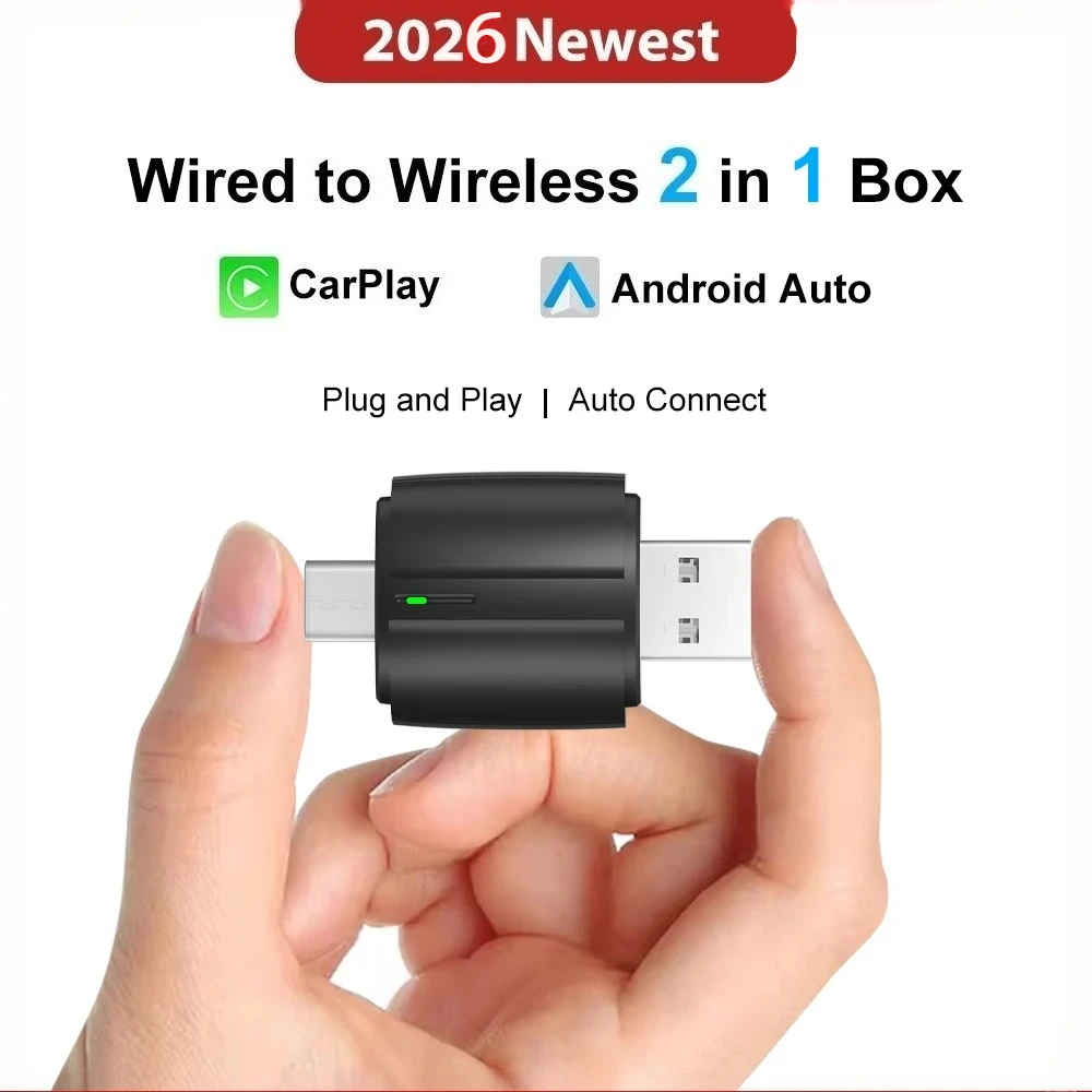 FLIXIVI 2026 Adaptateur sans fil 2-en-1 CarPlay/Android Auto USB/TYPE-C, Mini Boîtier Intelligent à Connexion Rapide Universelle