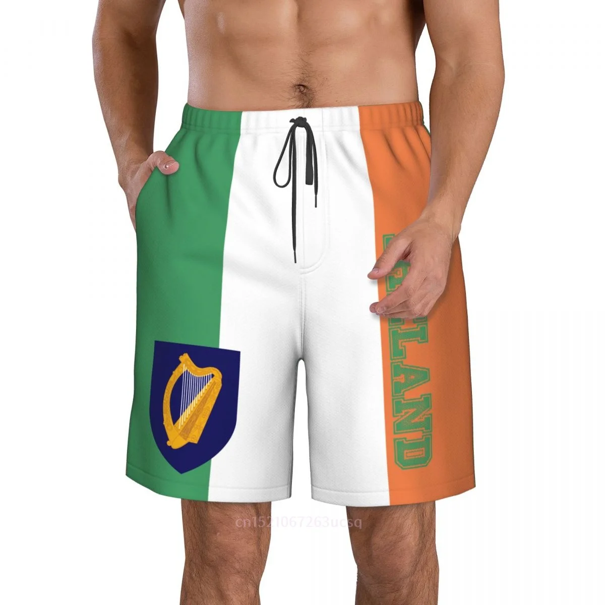 2023 Summer Polyester Ireland Country Flag 3D Printed Men's Board Shorts Beach Pocket Running Summer Pants