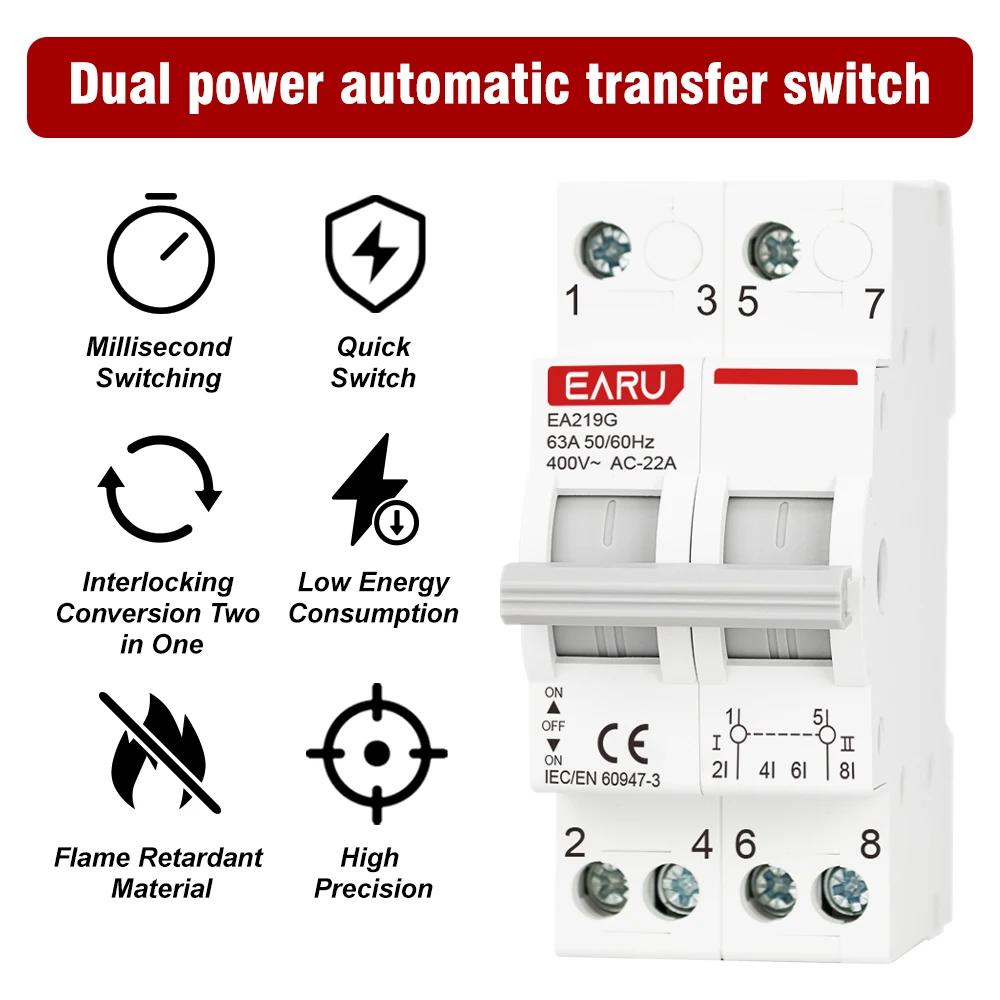 1P 2P 3P 4P 40A 63A MTS Dual Power Manual Transfer Interlock Circuit Breaker Din Rail Isolating Discounnecting Switch image 3