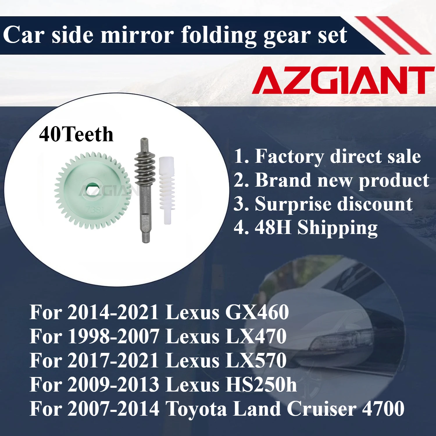 

AZGIANT Car side mirror folding gear set for Lexus GX460 2014-2021/LX470 1998-2007/LX570 2017-2021/HS250h 2009-2013 new parts