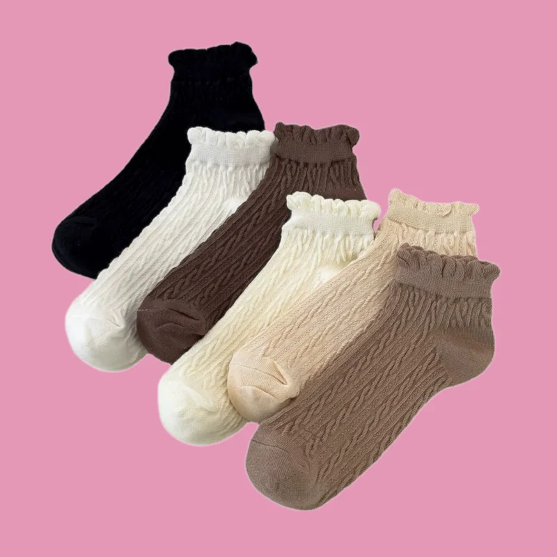 5/10 Pairs High Quality Lace Socks Women's Short Socks Autumn Jk Cute Shallow Mouth Student Women's Socks Low Top Coffee Color