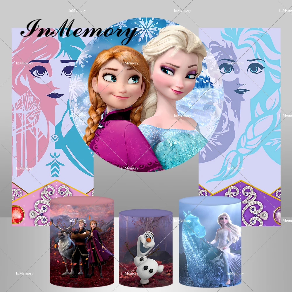 

Frozen Theme Anna Elsa Round Backdrop for Girls Newborn Baby Shower Birthday Party Plinth Covers Rectangle Photography Backgroun