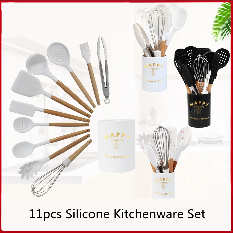 

11 Pieces White Kitchen Cookware Non-Stick Silicone Kitchenware Spatula Spoon Egg Beater Shovel Spoon Tableware Gadgets