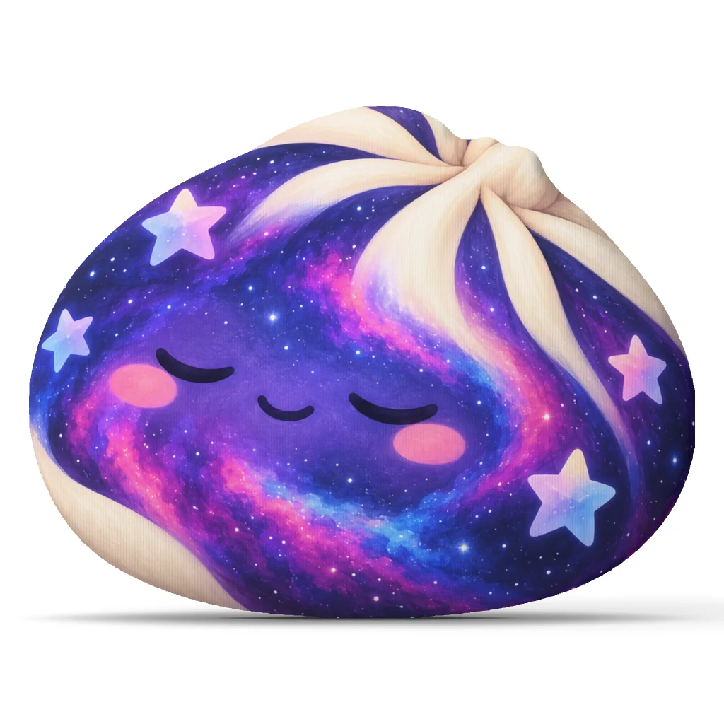 Kawaii Sleepy Galaxy Bao Bun Shaped Throw Pillow Celestial Star Cushion Stuffed Plush Floor Pillow Purple Home Decor Gift