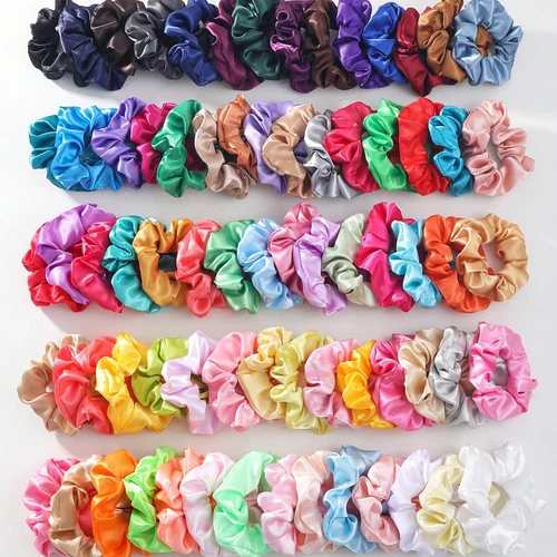 Imagen 2 del producto 20/30/50/60/80/90/120/150 Uds. Gomas elásticas de satén a la moda para mujer, lazos para el cabello, coleteros sin costuras, bandas para el cabello para niña, accesorios para el cabello
