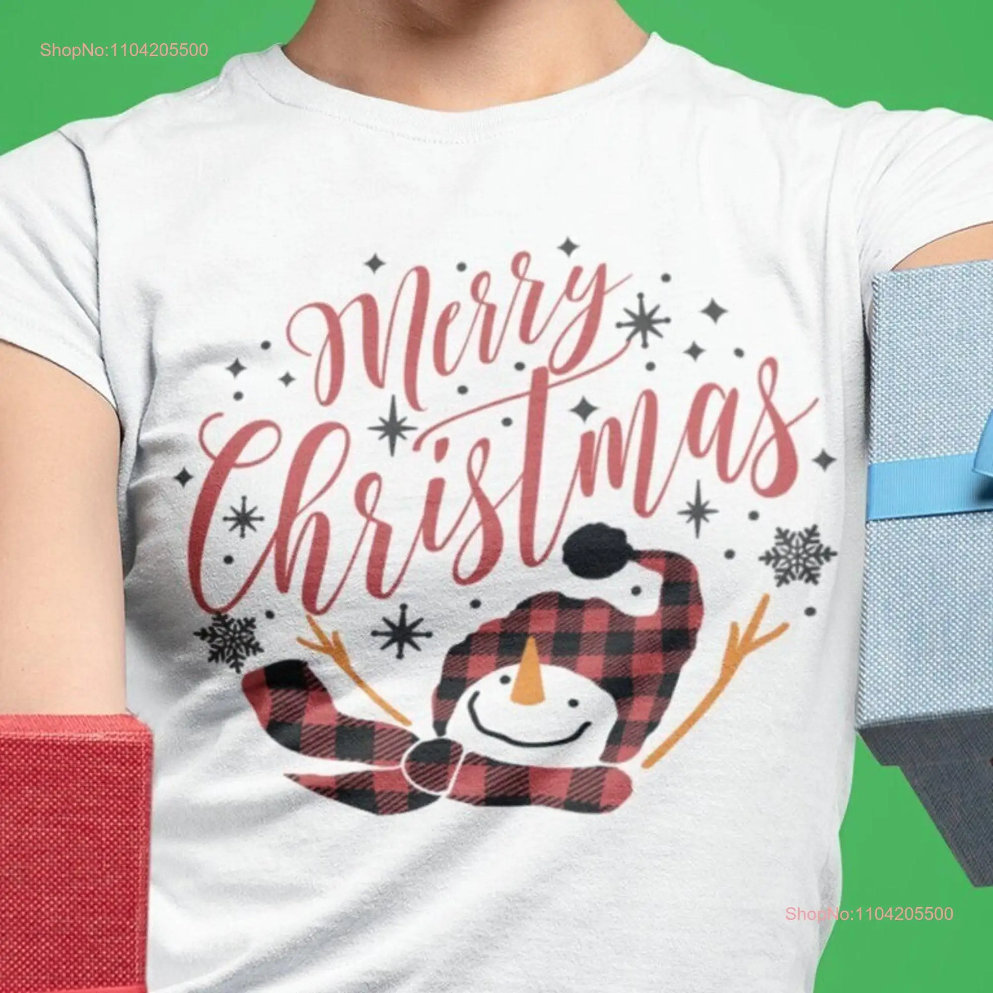 Merry Christmas Snowman In Plaid T Shirt Lovers Funny   long or short sleeves