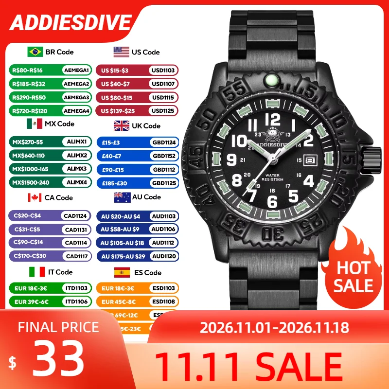 ADDIESDIVE Classic Quartz Watch For Men Fashion Business MY-050S Super Luminous Wristwatch 50M Waterproof Wristwatch Male Clock