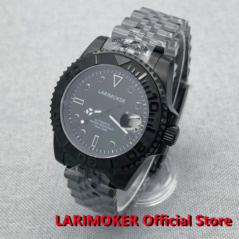 

LARIMOKER 40mm PVD Black Watch Men Automatic NH35A PT5000 MIYOTA Movement Black Index Dial Insert Screw Crown Oyster Bracelet