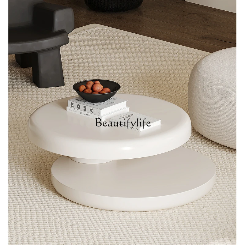 Cream wind rotating coffee table round creative modern simple living room minimalist high sense