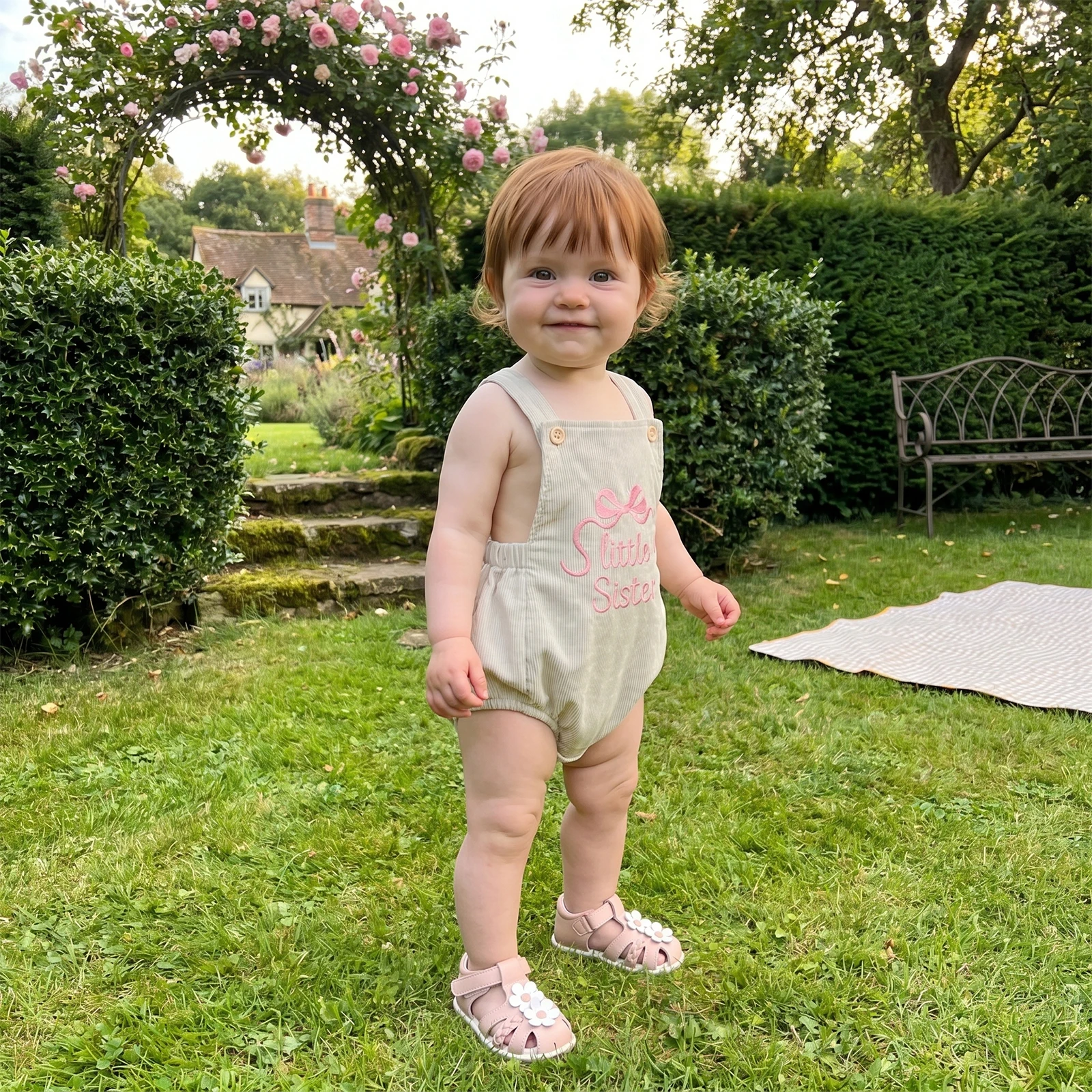 

Newborn Baby Girl Bow Letter Embroidered Overall Toddler Square Neck Sleeveless Jumpsuit Infant Casual Summer Romper Clothes
