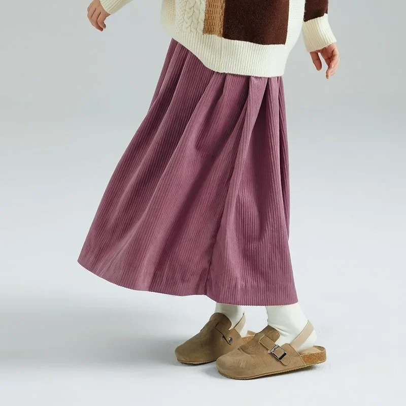 

2025 Spring Autumn Girls' Oversized Mid Length Solid Color Casual Skirt Stylish Versatile for Kids Trendy Loungewear