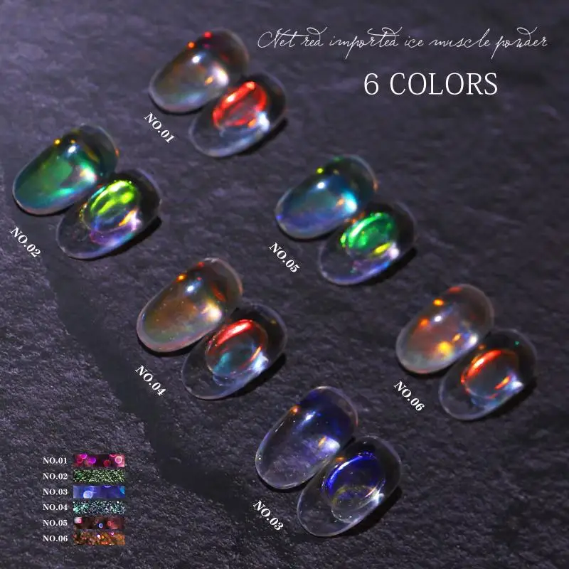 Nail Glitter Aurora Ice Transparent Laser Rainbow Mirror Gel Pigment Powder Chrome Nail Charm Gel Polish Art Decoration Supplies