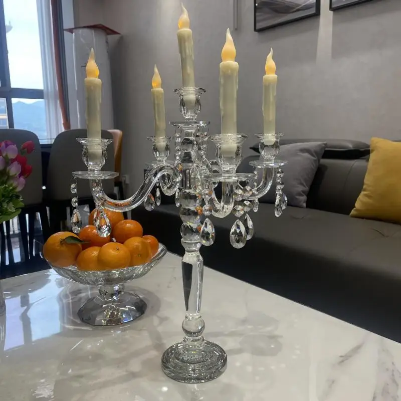 1Pc Festival Dining Table Five Headed Crystal Candlestick Home European Style Transparent Exquisite Decorative Candle Holders