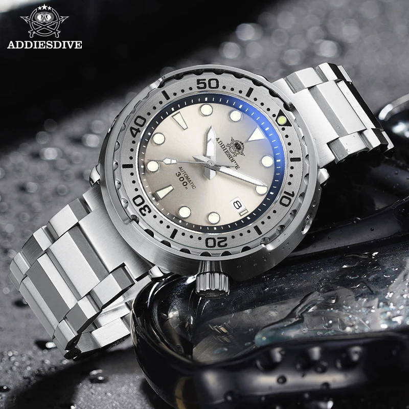 ADDIESDIVE Classic Men Watch Sapphire Glass BGW9 Luminous 300m Waterproof Stainless Steel Calendar Automatic Tuna Diving Watch