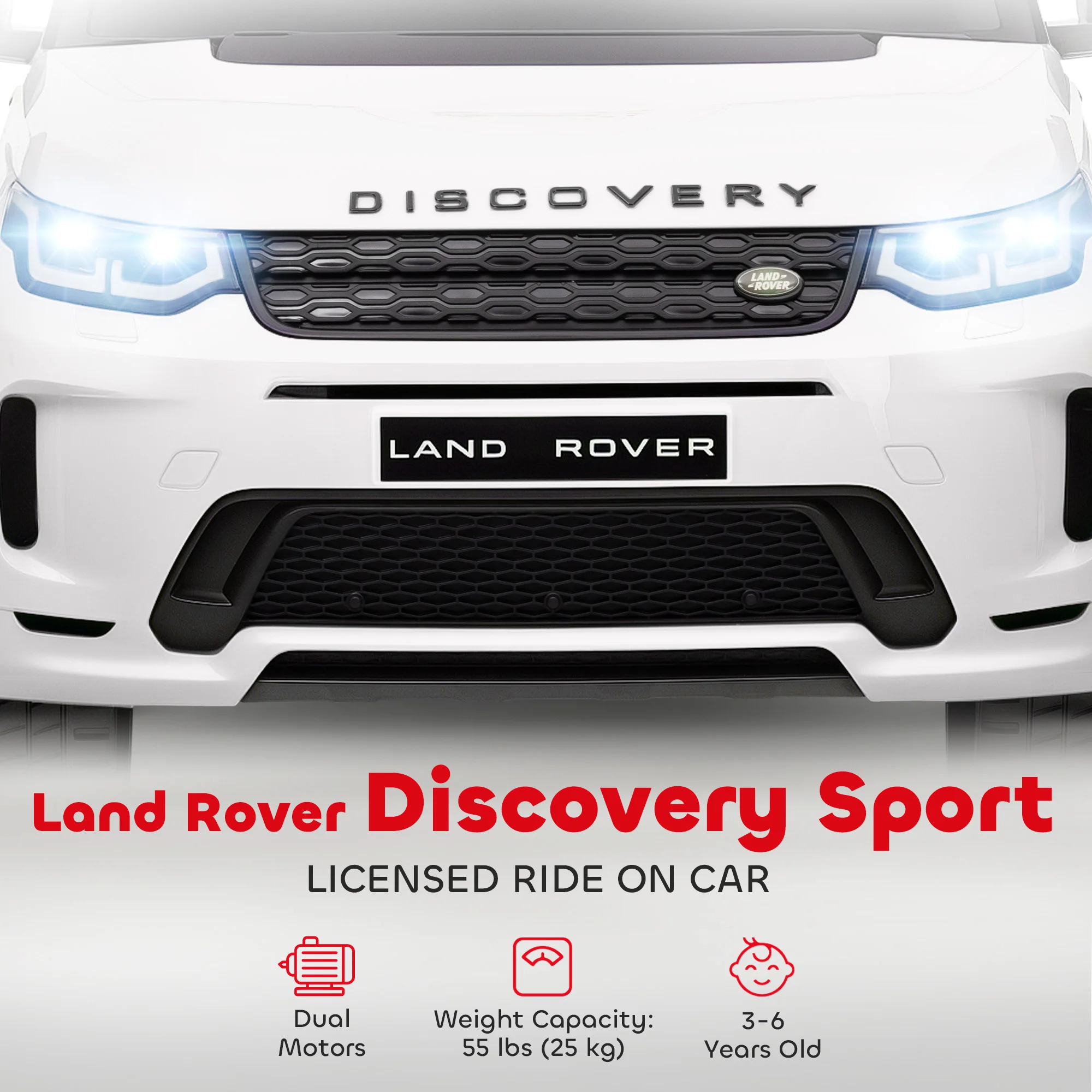 Samochód dla dzieci Land Rover z licencją, 12V, z funkcją soft start, biały