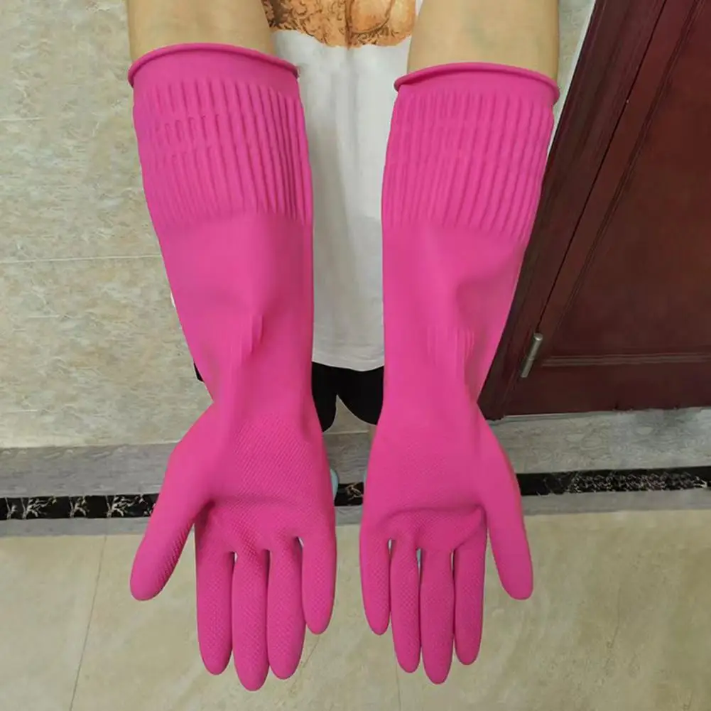 Odor-free Natural Rubber Gloves Waterproof Stain-resistant Dishwashing Gloves with Non-slip Design Heat-insulated for Dishes
