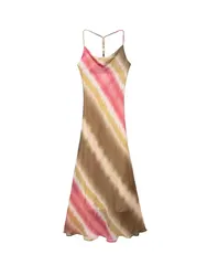 HH Summer Female Stylish Dress Fish Tail Hem Sleeveless High Waist Tie Dye Hanging Neck Open Back Women's Midi Elegant Dress