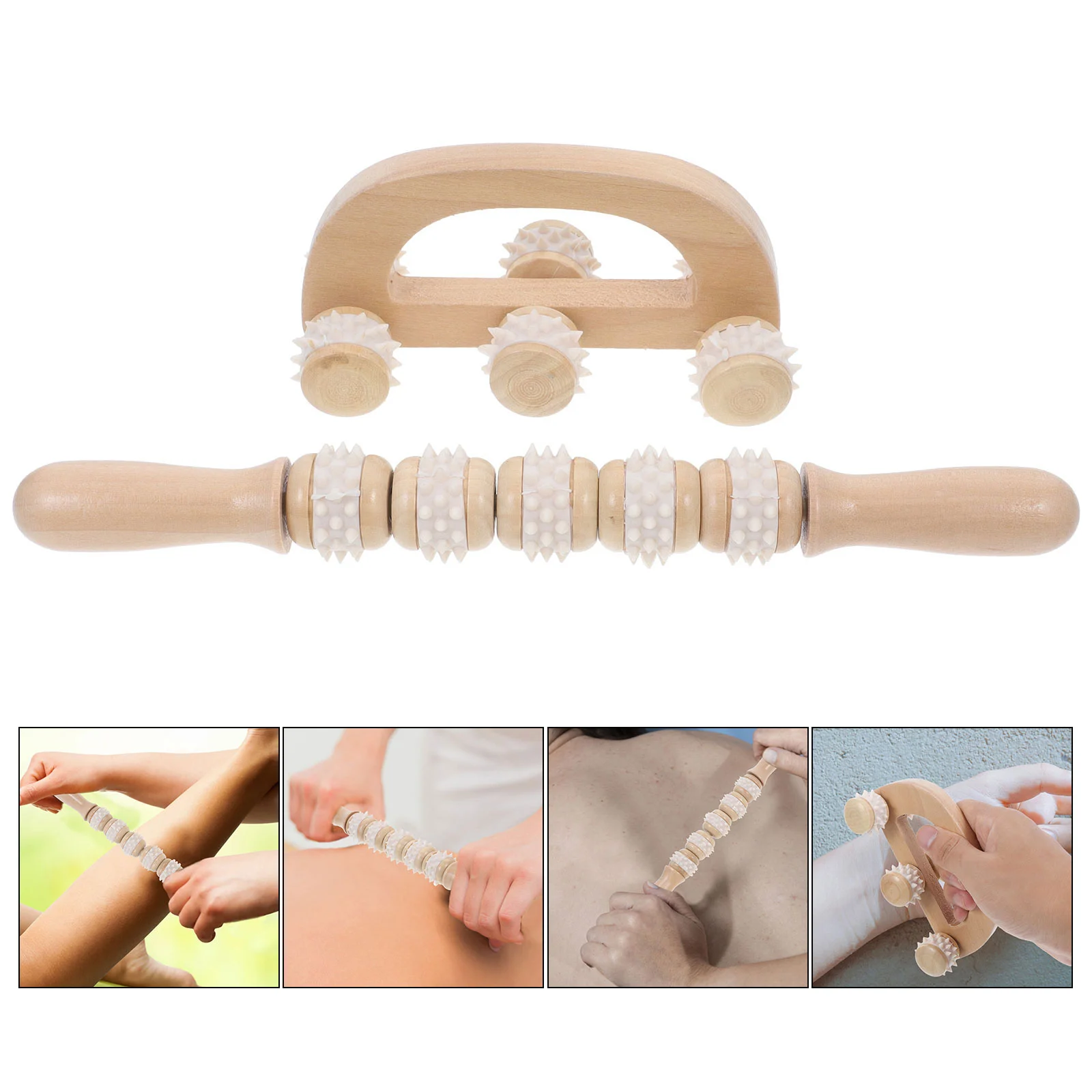 

2 Pcs Roller Massage Tool Neck Massager Body Wooden Sculpting Tools Manual Straight Stick Guasha Maunal