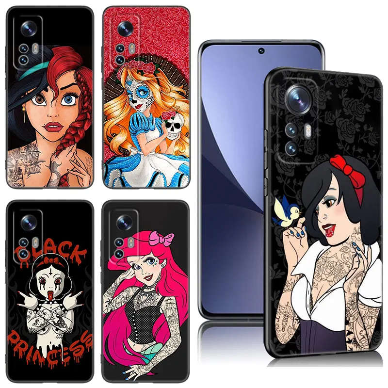 Tattoo Disney Princess Black Phone Case For Xiaomi Mi 9 SE 10T 11 12 13 Lite 9T 11T 12S 12T 13T 14 Pro 5G NE 10i 11i 12X