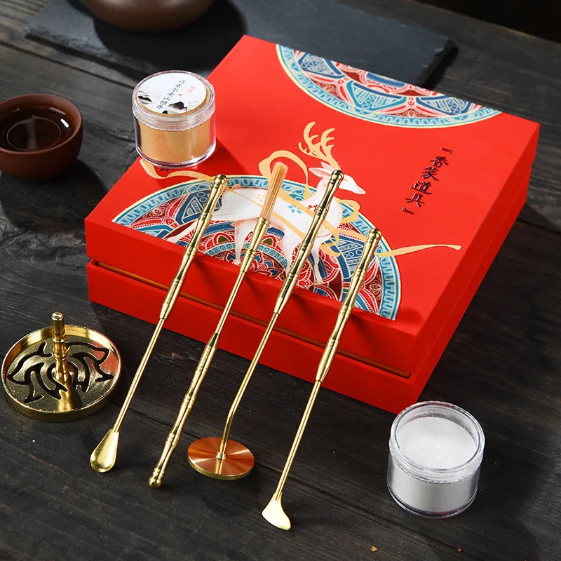 

Fragrant Seal Fragrant Printing Brass Tool Set Datuo Incense Ash Fragrance Spoon Fragrance Sweeping Spoon Seven-piece Set