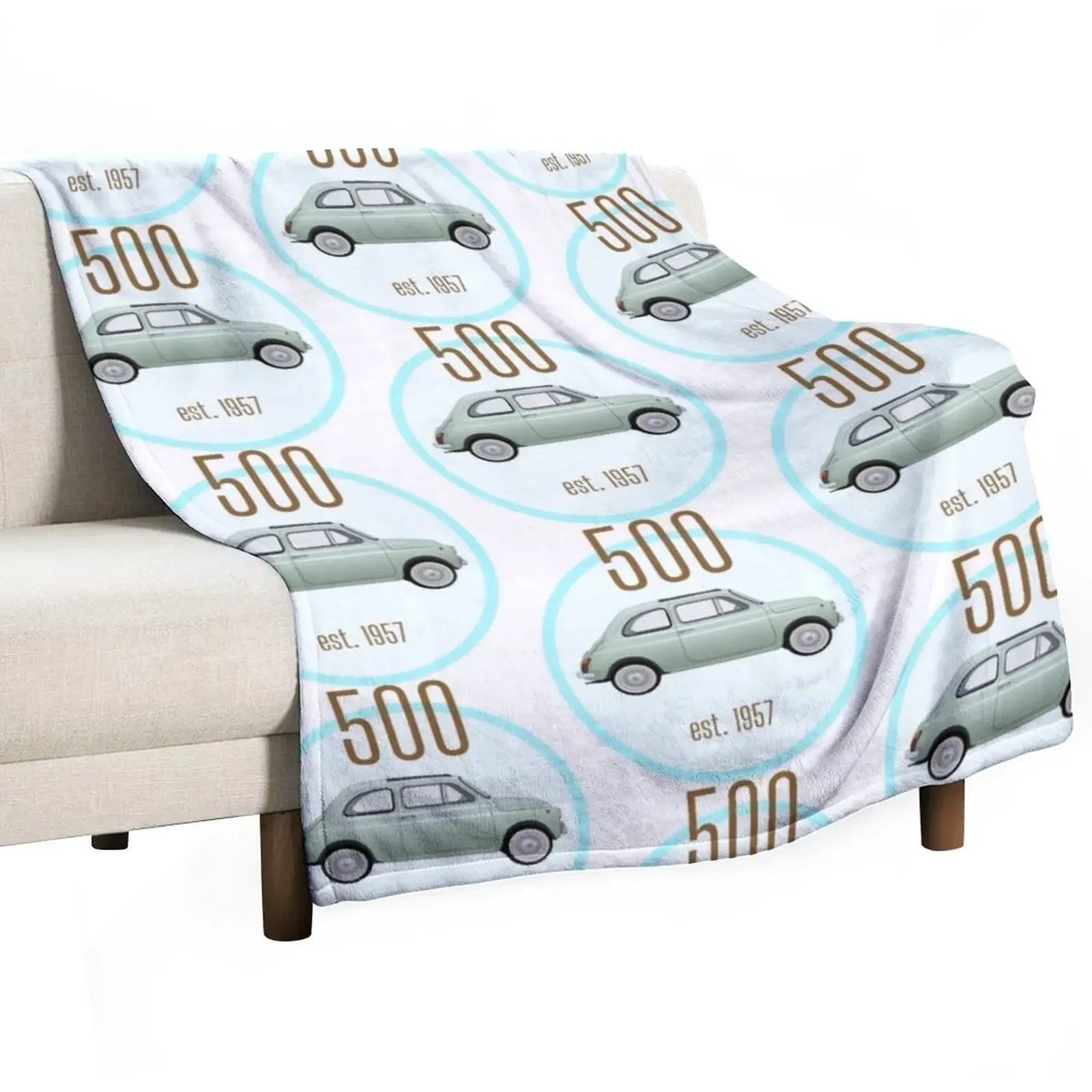 Vintage Fiat 500, Italian car round grey/blue design Throw Blanket warm winter Vintage Soft Big Blankets