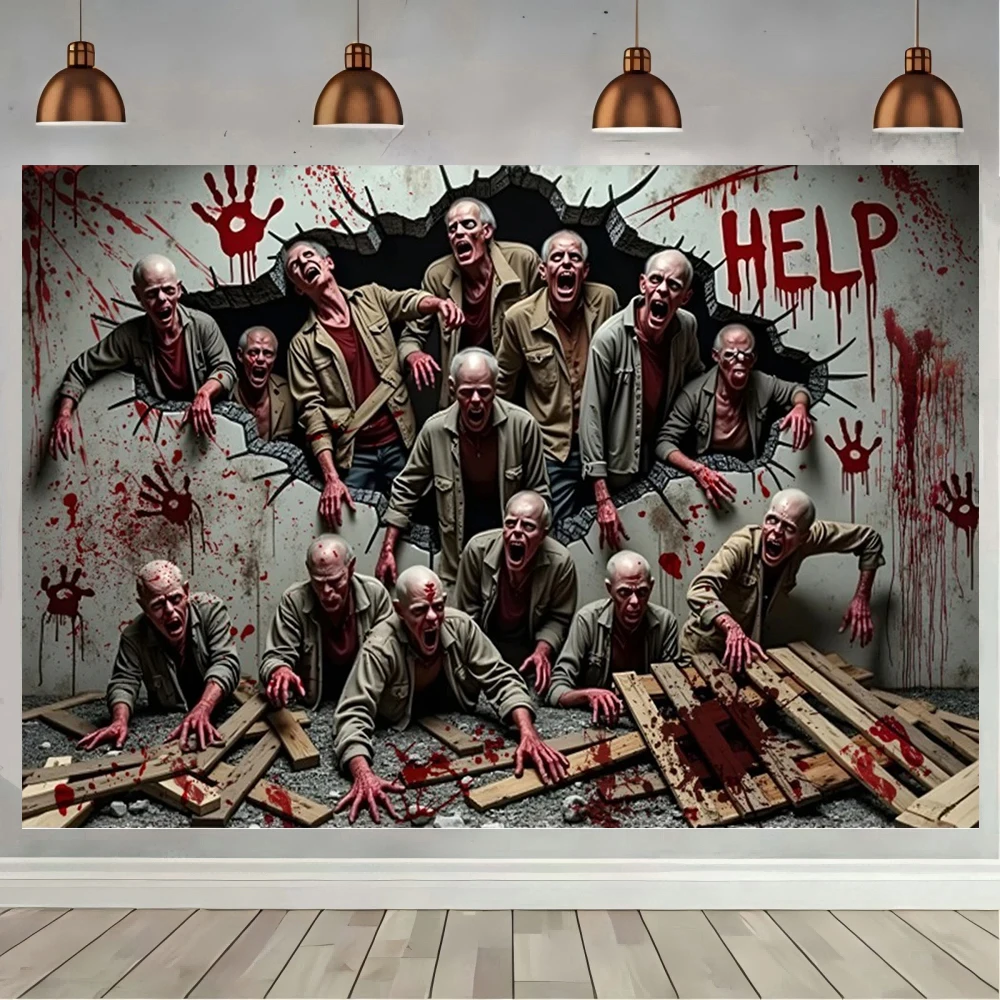 Halloween Zombie Hospital Backdrop Mutant Doctor Patient Horror Scene Emergency Room Warning Signs Wheelchair Props Background
