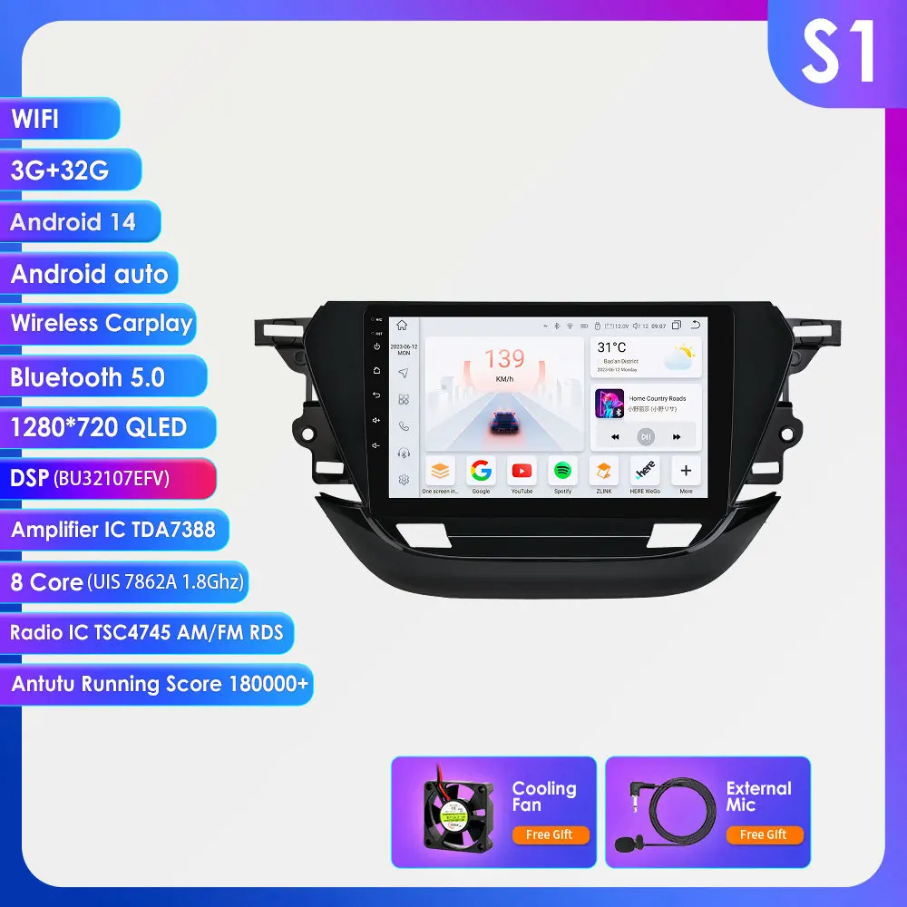 Hizpo 7862 Android autoradio voor Opel Corsa F 2019 2020 2021 2022 2023 Navigatie GPS Multimedia Videospeler QLED Scherm Stereo Wifi+4G Carplay Bluetooth