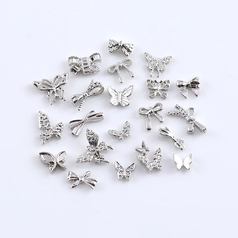 10 Pcs Silver Butterfly Nail Decoration Metal Bow Butterfly Wing Luxury Jewelry Nail Art Charm 3D Manicure Accessories Supplies