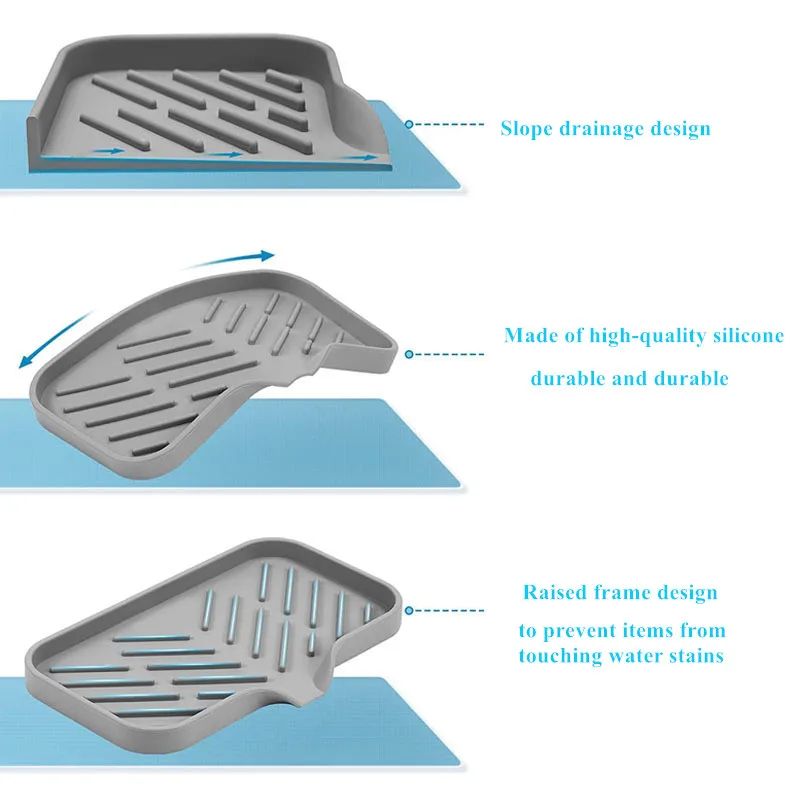 Tapete de silicona para grifo, bandeja para fregadero de cocina, dispensador de jabón, almohadilla de drenaje de esponja, estera de secado contra