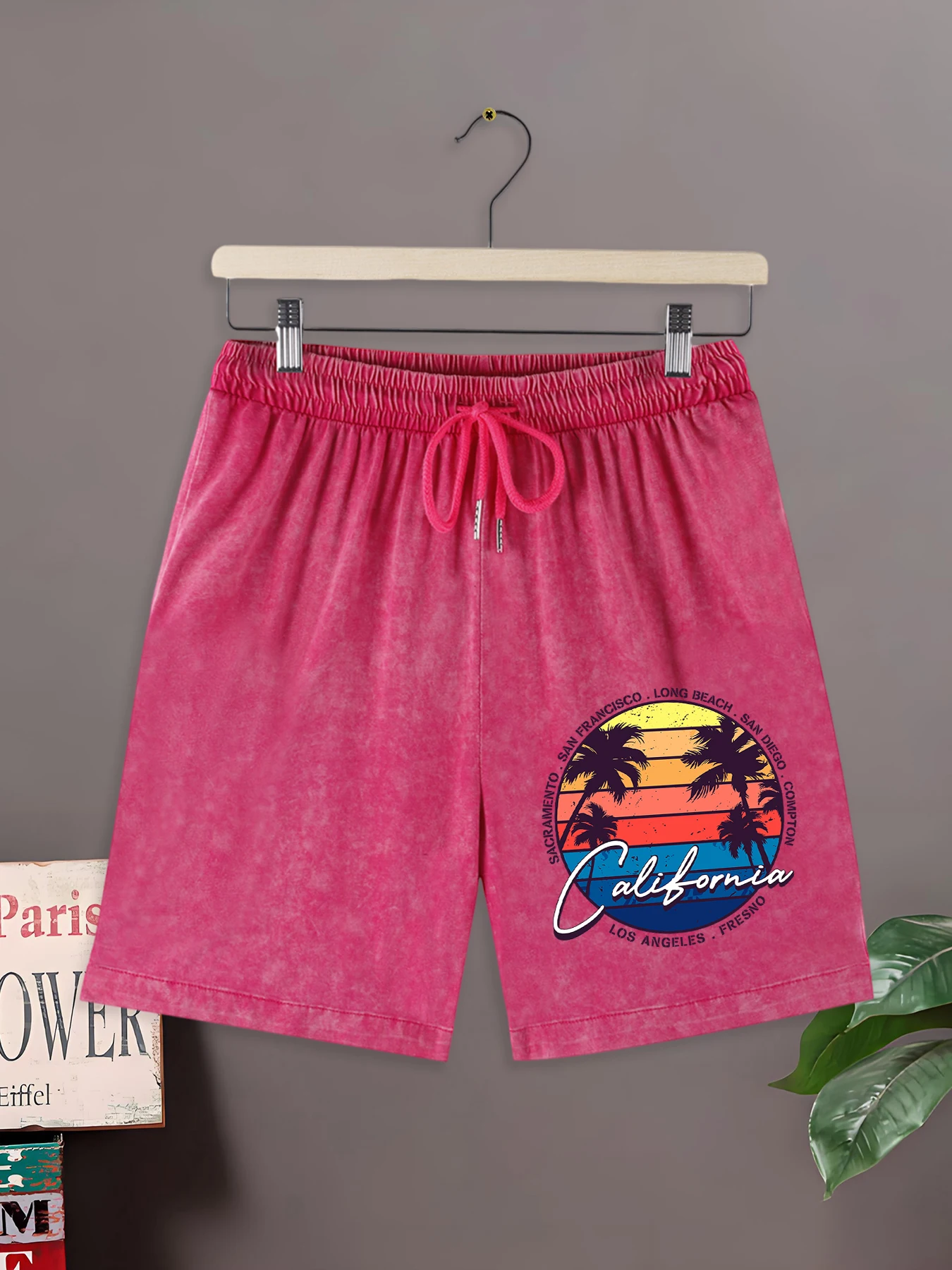 

California Summer Scenery Design Basic Casual Washed Short Pants Man Cotton Breathable Shorts All-Match Oversized Pants Unisex