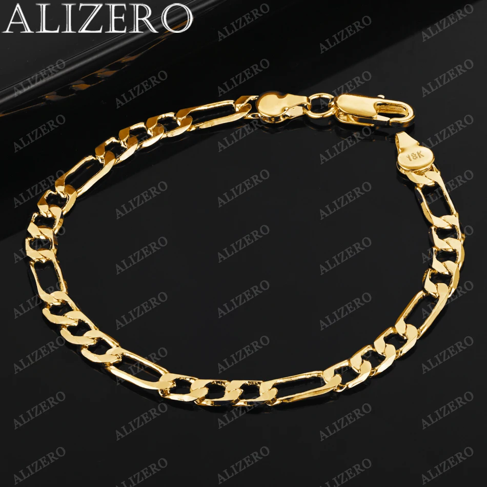 ALIZERO 925 Sterling Silver 18K Gold Plated 6MM Figaro Chain Bracelet For Women Men Fashion Accessories Charm Jewelry Gift