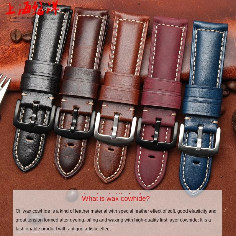 Oil Wax Genuine Cow Leather Bracelet for Panerai Citizen Fossil Breitling Hamilton Vintage Watch Strap 22mm 24mm 26mm Watchband