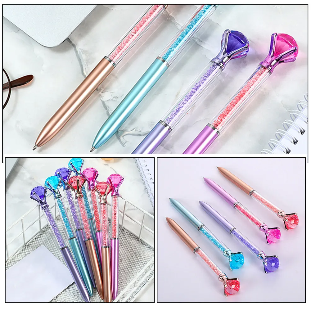 8Pcs Ballpoint Pens Creative Diamond Pen Holders Multi-Function Writing Pens Portable Students Office Daily Use