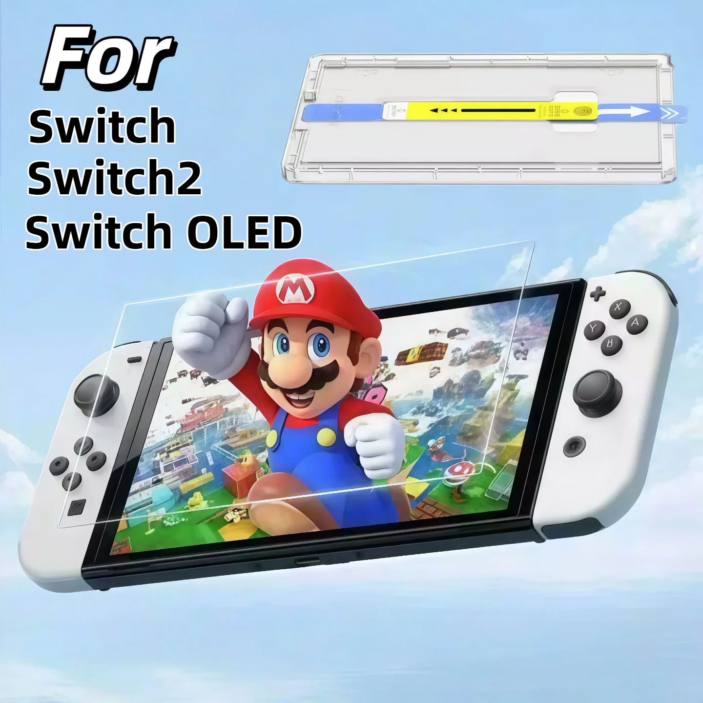 Für Nintendo Switch 2 OLED Gehärtetes Glas Displayschutzfolie 9H Härtegrad Kratzfest Blasenfrei Ausrichtungs-Kit Staubfrei