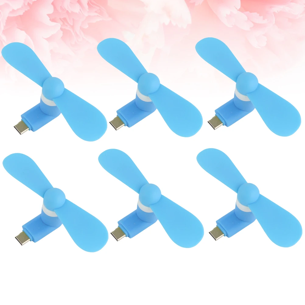 

6Pcs Portable Smartphone USB Mini Fan Type-C Cooling Fan Compact Design for Travel Bus Subway Lightweight Detachable