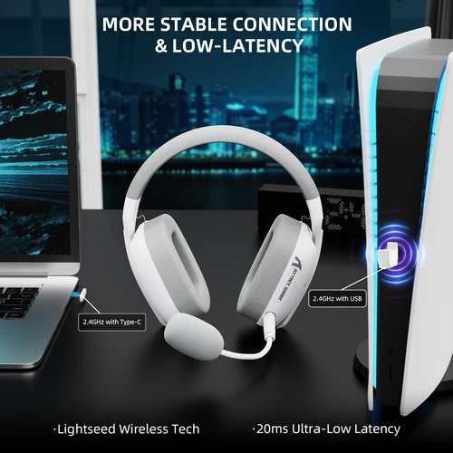 Imagen 2 del producto Auriculares para juegos 3 en 1 Attack Shark L80Pro, diseño de micrófono dual y almohadillas suaves, modo con cable 2,4G Hz/BT 5,3/3,5 mm para PC/tableta
