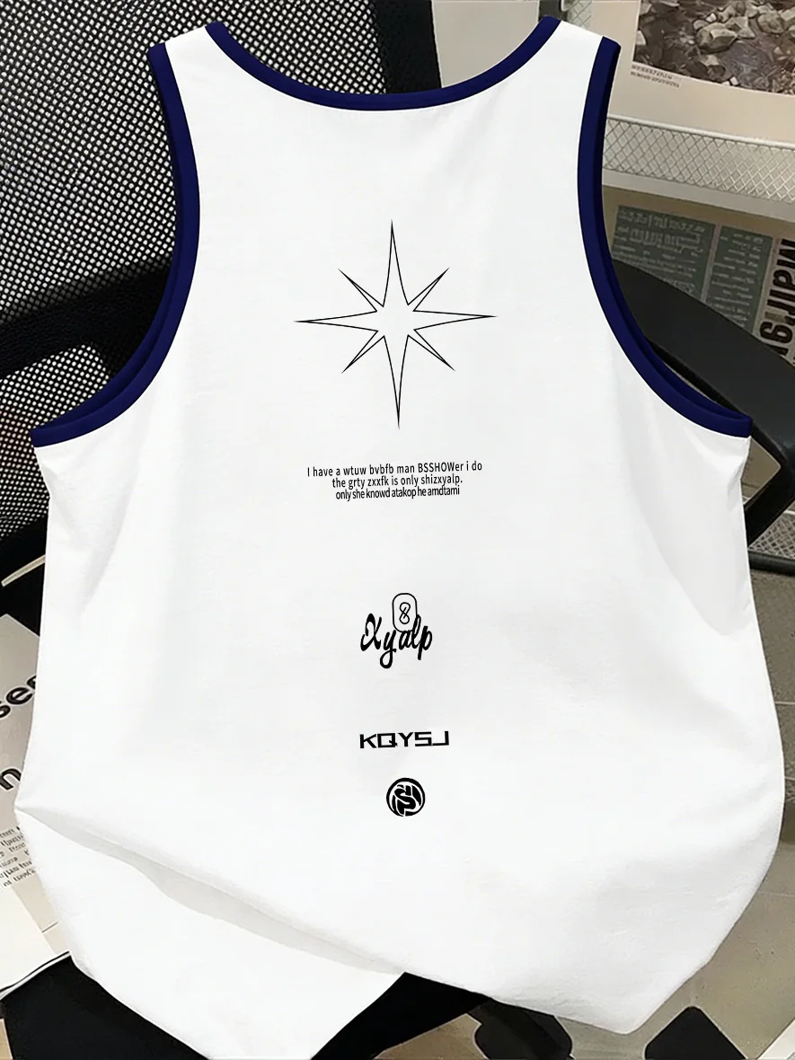 Fashionable Color Block Men's Vest Summer Sporty Casual Sleeveless T-Shirt Breathable round Neck Design Geometric Pattern