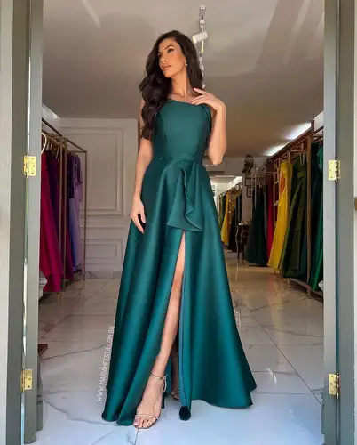 Imagen 2 del producto Vestido de noche personalizado con tirantes finos, sin mangas, plisado, con abertura frontal, largo hasta el suelo, vestidos de baile largos, vestidos de fiesta para ocasiones múltiples