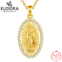 Eudora 925 Sterling Silver Our Lady of Guadalupe Necklace 18K Gold Virgin Mary Catholic Amulet Pendant Fine Zircon Jewelry Gifts
