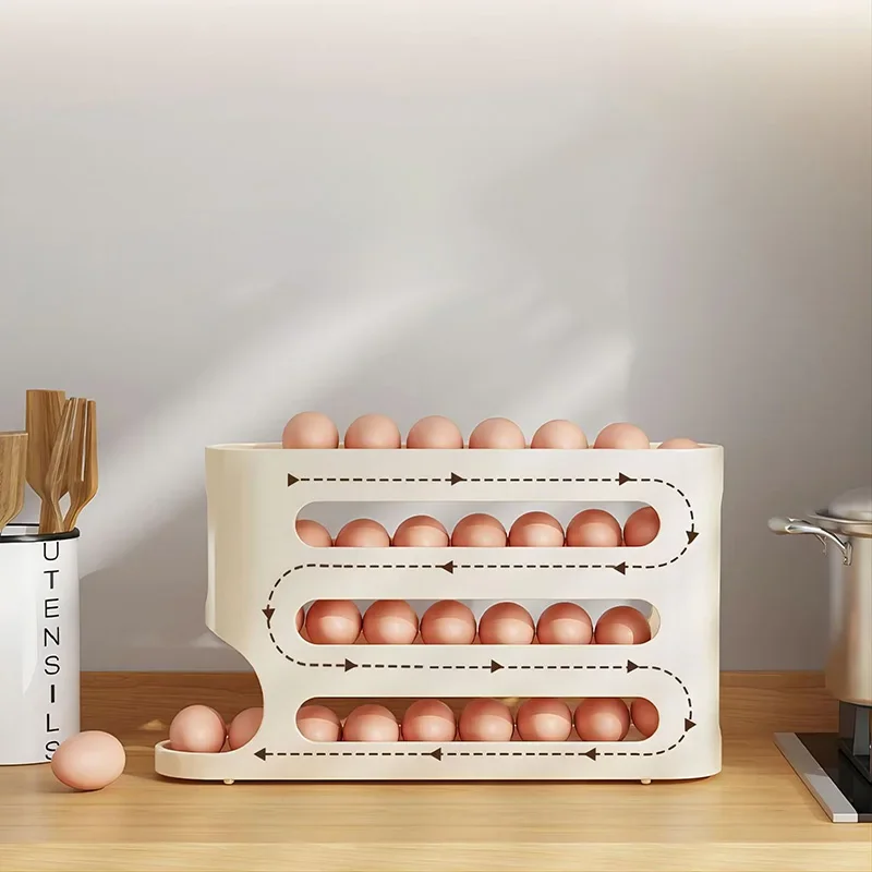 4 Layers Automatic Rolling Egg Holder Rack Fridge Egg Storage Box Container Refrigerator Egg Dispenser Fridge Organizer Kitchen