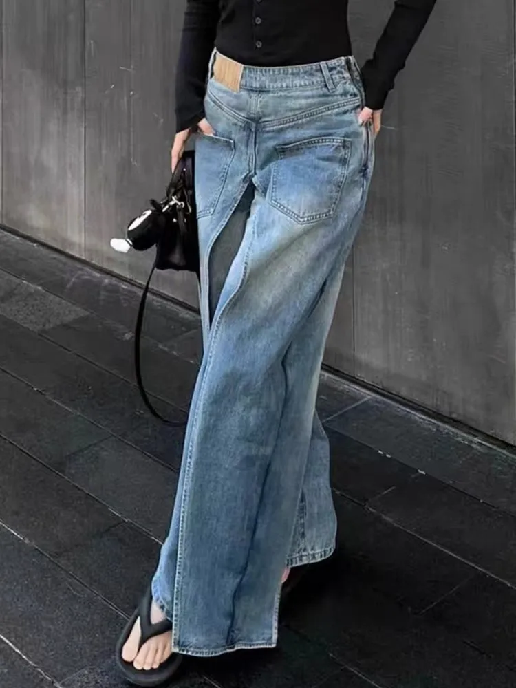 Imagem -04 - Calças Jeans Grunge de Perna Larga Feminina Jeans de Cowboy Baggy Roupas de Grife Calças Estéticas de Luxo para Senhora Streetwear Y2k 2023