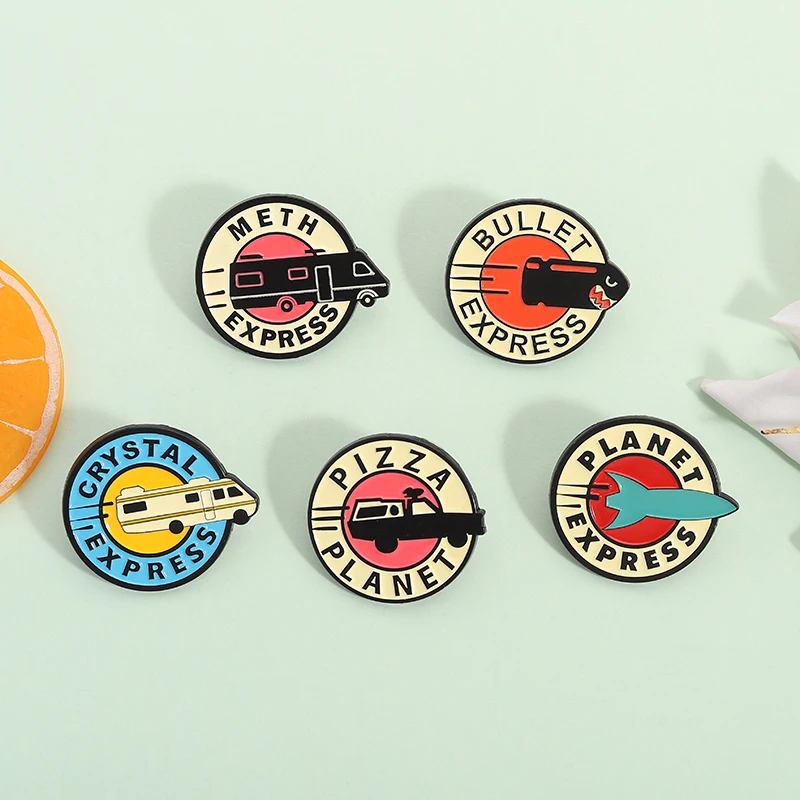 Alfileres esmaltados de vehículo de dibujos animados, broche Express de cohete de planetas de Anime cómico, mochila, ropa, Collar, insignia de solapa, joyería para regalo