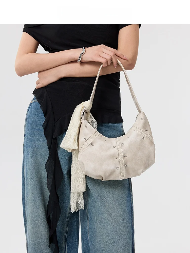 

Acynmixx оригинальный дизайн кружевная сумка из мягкой кожи f-Moon Dumpling Ape сумка подмышками сумка на плечо для молодых женщин