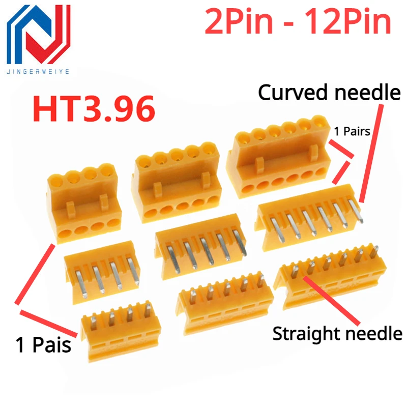 2set HT3.96mm Terminal Plug Type 300V 10A HT396K 3.96mm Pitch Connector Pcb Screw Terminal Orange Blocks Connector 2/3/4/5/6-12P