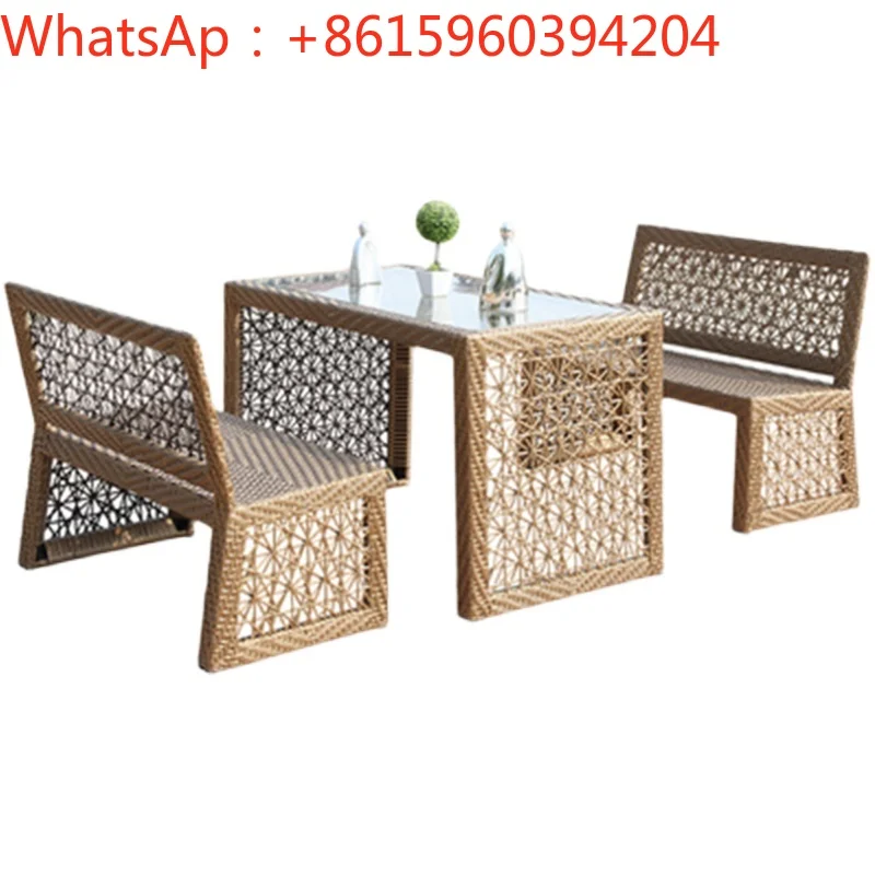 Outdoor rattan chair balcony self-help bar teahouse table chair living room leisure rattan chair three-piece combination