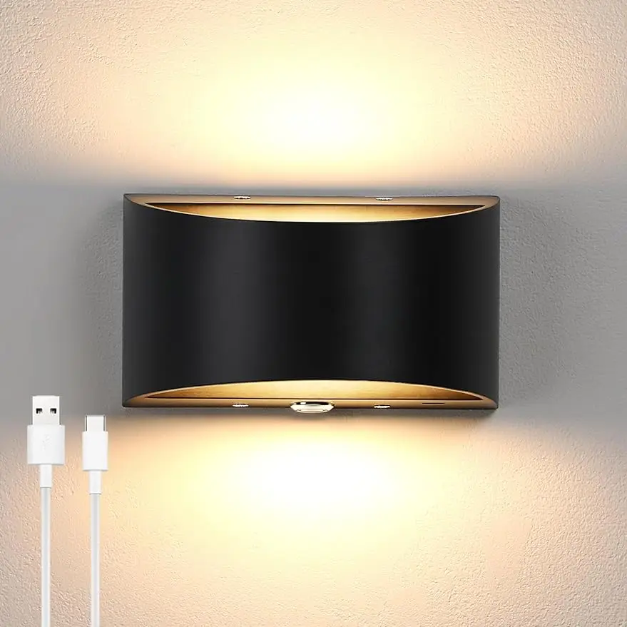 Lightess LED Wall Sconce, Dimmable Wall Light with Rechargeable Battery Operated USB, Touch Control