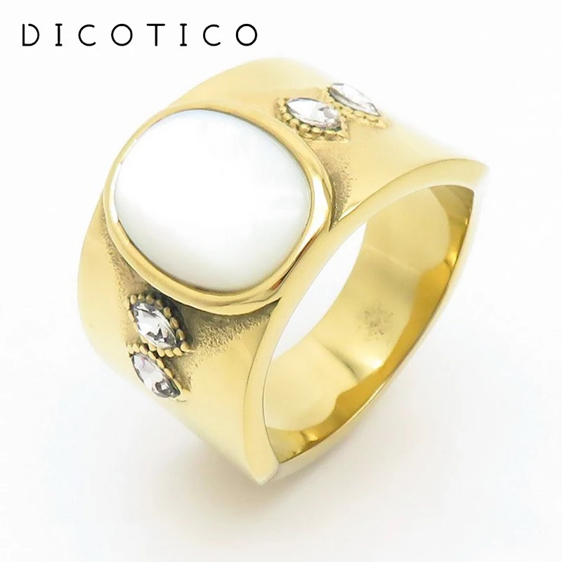 

Fashion Stainless Steel Rings For Women Men Gold Silver Color Rhinestones Shell Pearl Charm Rings Knuckle Female Luxury Jewelry